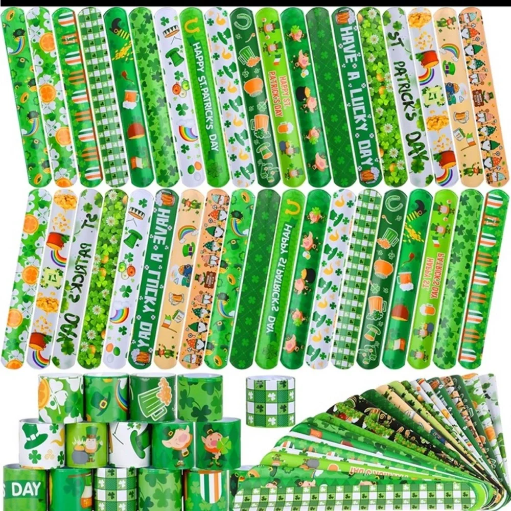 60 Pcs St.Patrick's Day Slap Bracelets Kids Diverse Style Shamrock party favors
